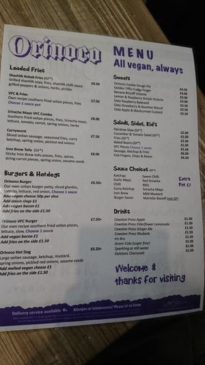 NEW Menu August 2021 at Orinoco Vegan York in York