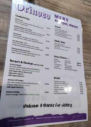 The menu (Feb 2022) at Orinoco Vegan York in York