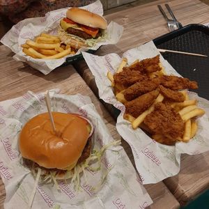 Orinoco Burger, with VFC & Fries at Orinoco Vegan York in York