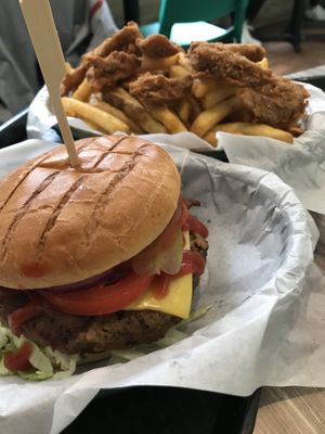 Burger, VFC fries  at Orinoco Vegan York in York