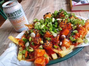 Irn Bru tofu & fries. at Orinoco Vegan York in York
