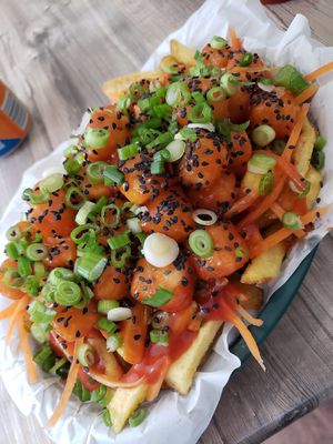 Irn bru tofu loaded friessssss at Orinoco Vegan York in York