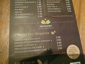 menu at Celicioso - Hortaleza in Madrid
