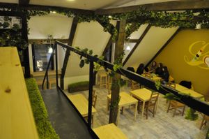 Beautiful eco interior at Loving Hut  in Moscow