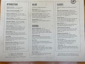 Menu with several vegan options   at Pfriem Family Brewers in Hood River