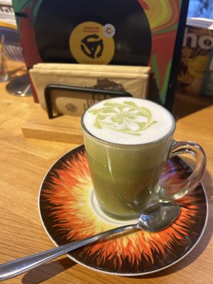 Matcha latte with soy, coconut or oat drink  at Bagels & Beans in Enschede