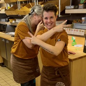 Having fun is part of the business   at Bagels & Beans in Enschede