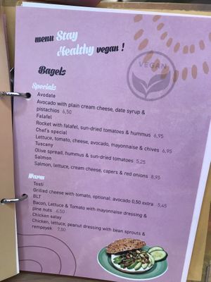 Separate vegan menu at Bagels & Beans in Enschede