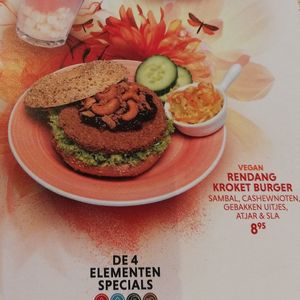 Menu May 2023 - Extra Option of a Vegan Rendang Kroket Burger Bagel at Bagels & Beans - Zwanestraat in Groningen