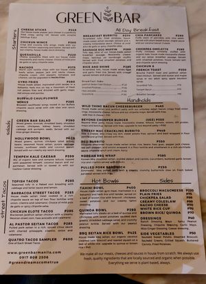 Green Bar Menu at Green Bar in Makati