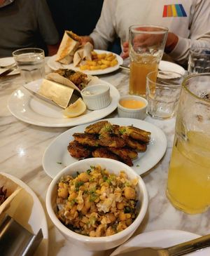 Chickpea side salad, smashed potatoes and tofish tacos at Green Bar in Makati