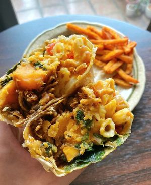 Vegan Cheesy Mac Crackling Burrito 🌯 at Green Bar in Makati