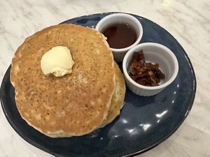 Chia pancakes with maple syrup and coconut bacon   at Green Bar in Makati
