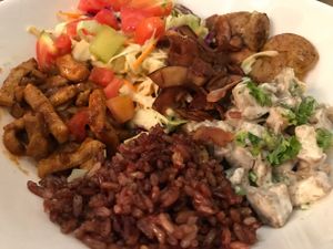 Texas BBQ bowl, comfort in a bowl. love the creamy potatoe salad  at Green Bar in Makati