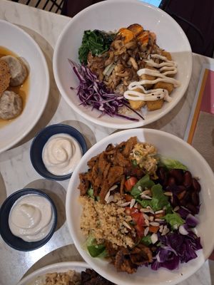 Upper Left : Dumplings;  Upper Middle : Mushroom Bowl ; Lower Middle : Hollywood Bowl at Green Bar in Makati