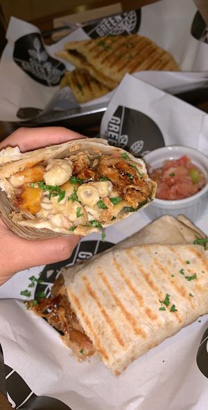 Mac & cheese burrito + setian sandwich! at Green Bar in Makati