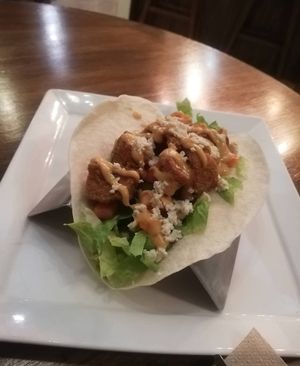 Popcorn chick'un taco. (Breaded tofu) at Green Bar in Makati