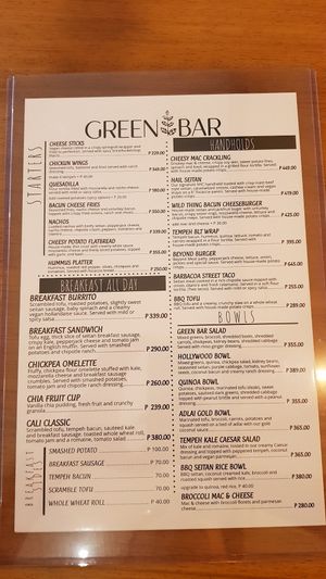 Menu 1/2 at Green Bar in Makati