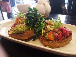 Smashed avo on toast at Seedling Cafe - Flinders in Melbourne