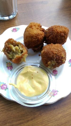 Nice broccoli 'bitterballen' with mustard at By Lima in Haarlem