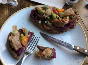 Sweet potato-vegan chicken sandwich at By Lima in Haarlem