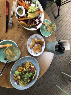 Mango hummus, eastern salad and avocado chips!  Oh, and ginger tea!  at By Lima in Haarlem