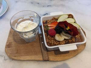 Apple and pear crumble at By Lima in Haarlem