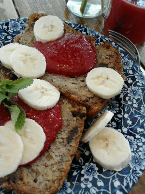 banana bread with fresh raspberries at By Lima in Haarlem