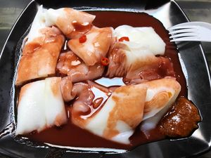 Rice noodle roll with sweet sauce  at Enak Vegetarian Cuisine in West Singapore