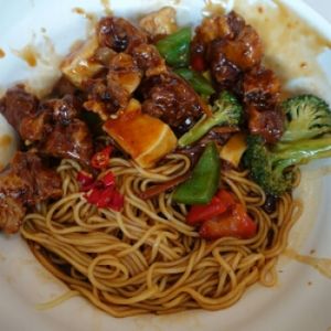 monkey head mushroom noodle.  a little spicy at Grove - Waterway Point in Northeast Singapore