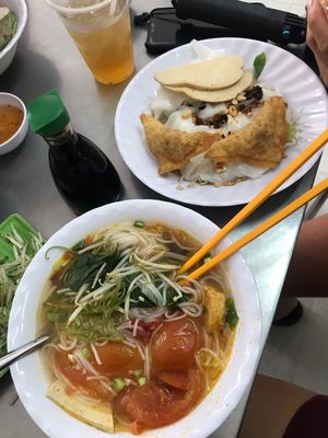 Bun hue chay and rice roll noodle dish  at Quan Chay 103 in Ho Chi Minh City