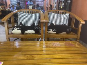 More cat plushies opposite the sofa  at The Black Cat Cafe in Kuala Lumpur
