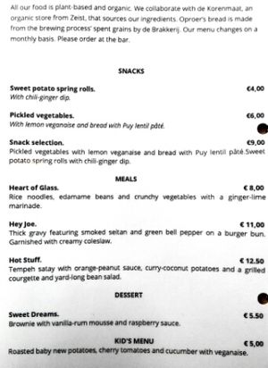 Monthly menu at Oproer Brouwerij in Utrecht