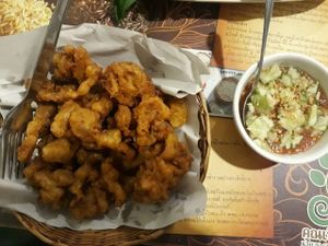 Battered mushrooms at Khun Churn in Chiang Mai
