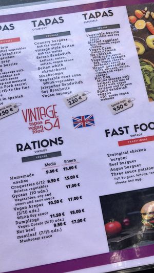 Menu  at Vintage 54 in Almeria