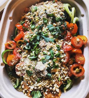 Marinara beanball zoodles at CORE Kitchen in Oakland