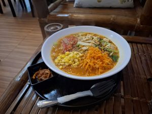 Spicy vegetarian ramen at Rust n' Wood in Sagada