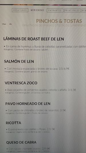 Tapas menu at Zoco Comidero-Bar in Madrid