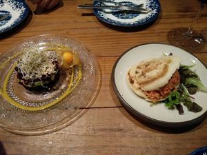 beetroot tartar and arepa at Zoco Comidero-Bar in Madrid