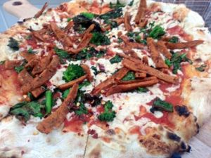 Spicy sausage pizza at The Butcher's Daughter in Venice