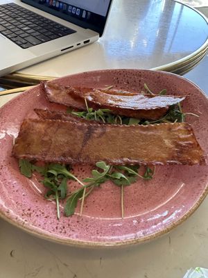 Rice paper bacon  at The Butcher's Daughter in Venice