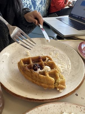 One quarter of the lemon lavender waffle  at The Butcher's Daughter in Venice