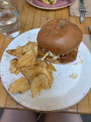 Spicy “chicken” fried tofu burger  at The Butcher's Daughter in Venice