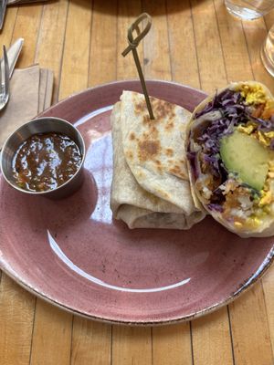 Surfer burrito with tofu and vegan cheese   at The Butcher's Daughter in Venice