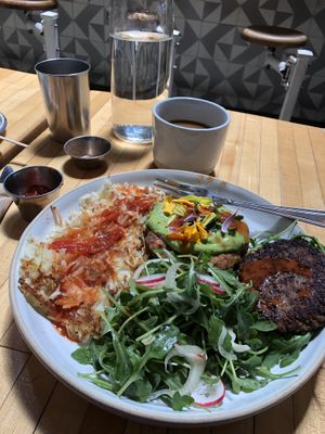 Vegan crab cake breakfast  at The Butcher's Daughter in Venice