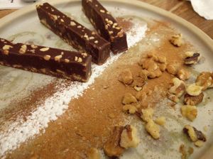 Chocolate Fingers + Nuts + Pistachios + Cranberries at Nocturno Cafe in Jerusalem