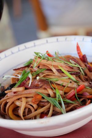 Vegan Oriental pasta at Nocturno Cafe in Jerusalem