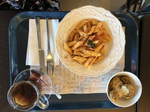 Pasta, falafel, and tea.  A more than adequate light dinner. at The Quarter Cafe in Jerusalem