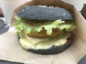 Lentil/chickpea burger at VegBurger in Yekaterinburg
