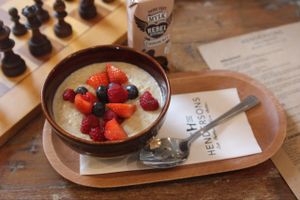 porridge with berries and soy milk  at Henderson's - Holyrood in Edinburgh